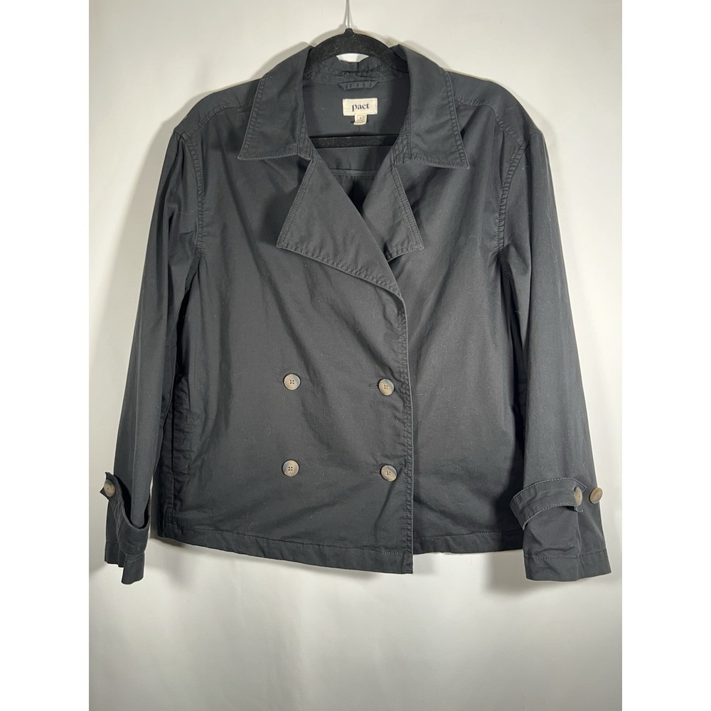Pact Organic Cotton Blazer Black Size S Double Breast Long Sleeve Pockets Preppy